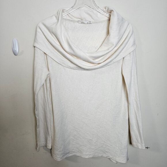 Prana Ginger Top Assymetrical Long Sleeve Cowl Neck Cream Medium - Picture 1 of 5